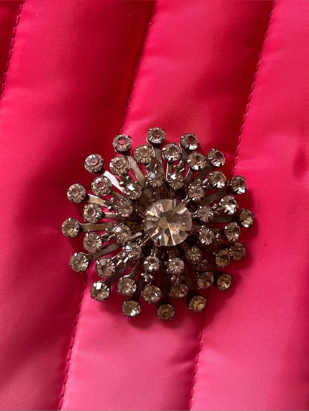 Source Unknown Clear Crystal Burst Brooch - Silver Tone